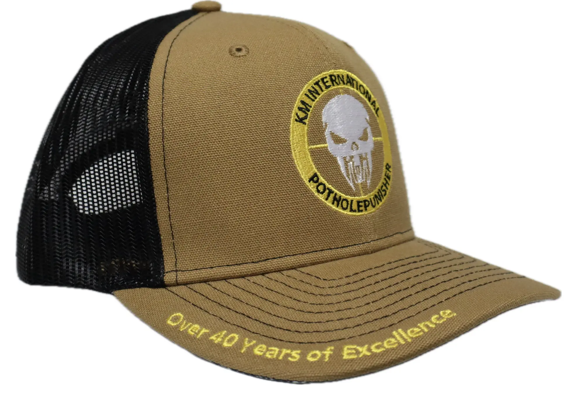 Pothole Punisher Trucker Hat - Coyote Brown & Black Mesh Snapback - Image 2