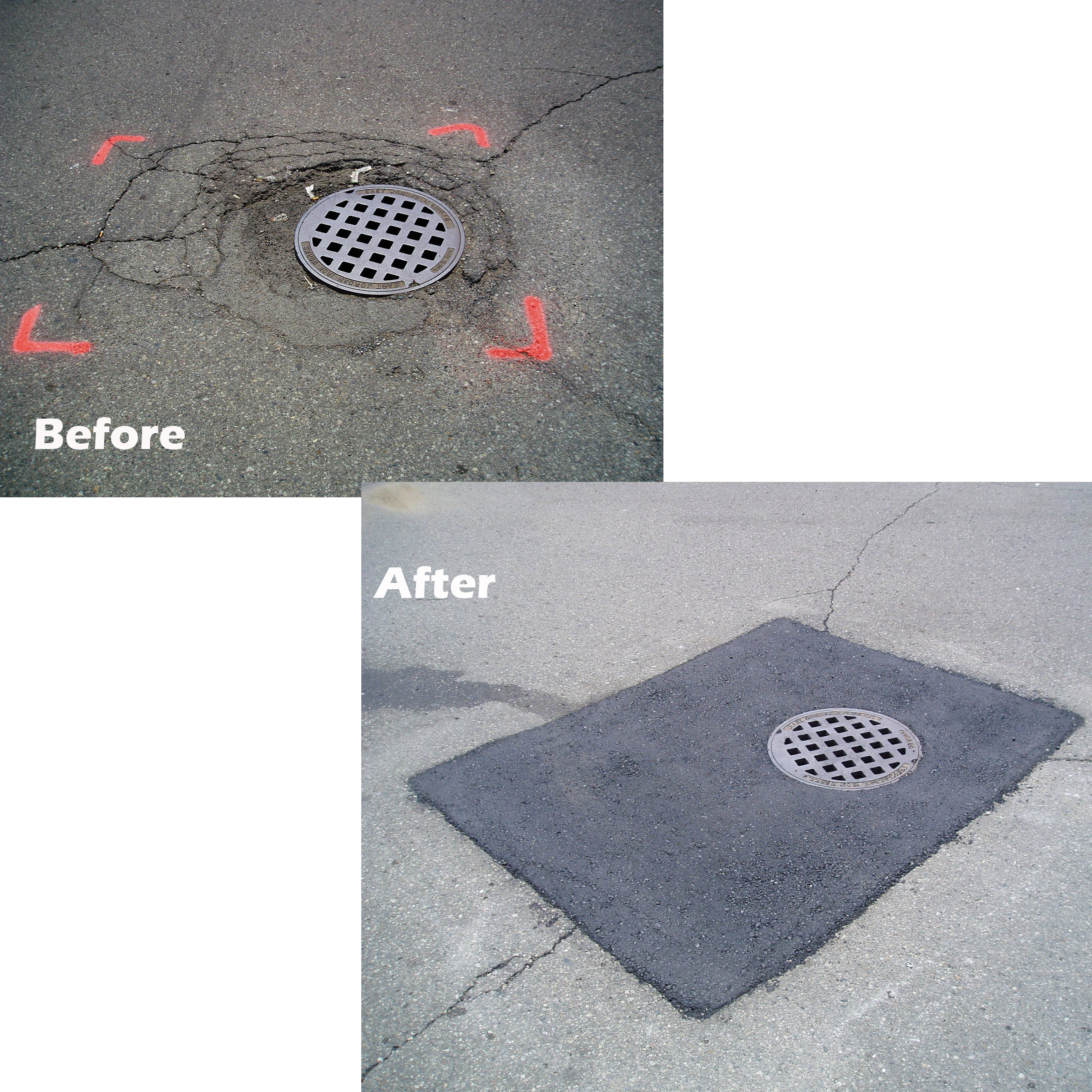 See the before and after pictures of a road repair using KM International's asphalt maintenance equipment.