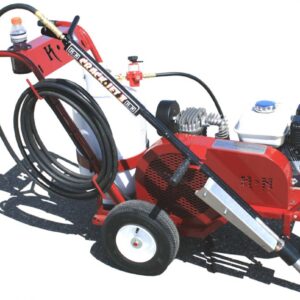 Shown here, the Crack Jet II asphalt crack preparation tool is like an alternative heat lance that will clean the crack, dry the crack, and etch the inner crack walls in one convenient motion.